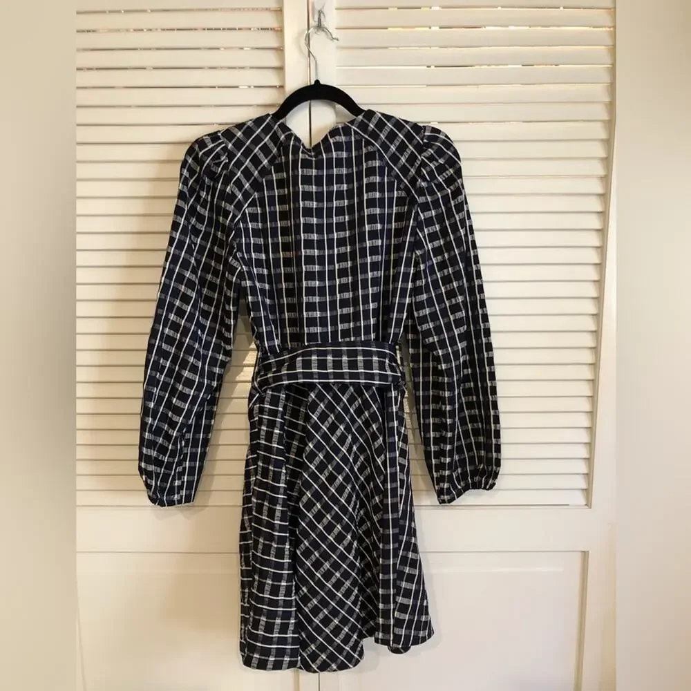 NWT Tanya Taylor Nicola Puff-Sleeve Belted Check Mini Dress - Picture 8 of 10